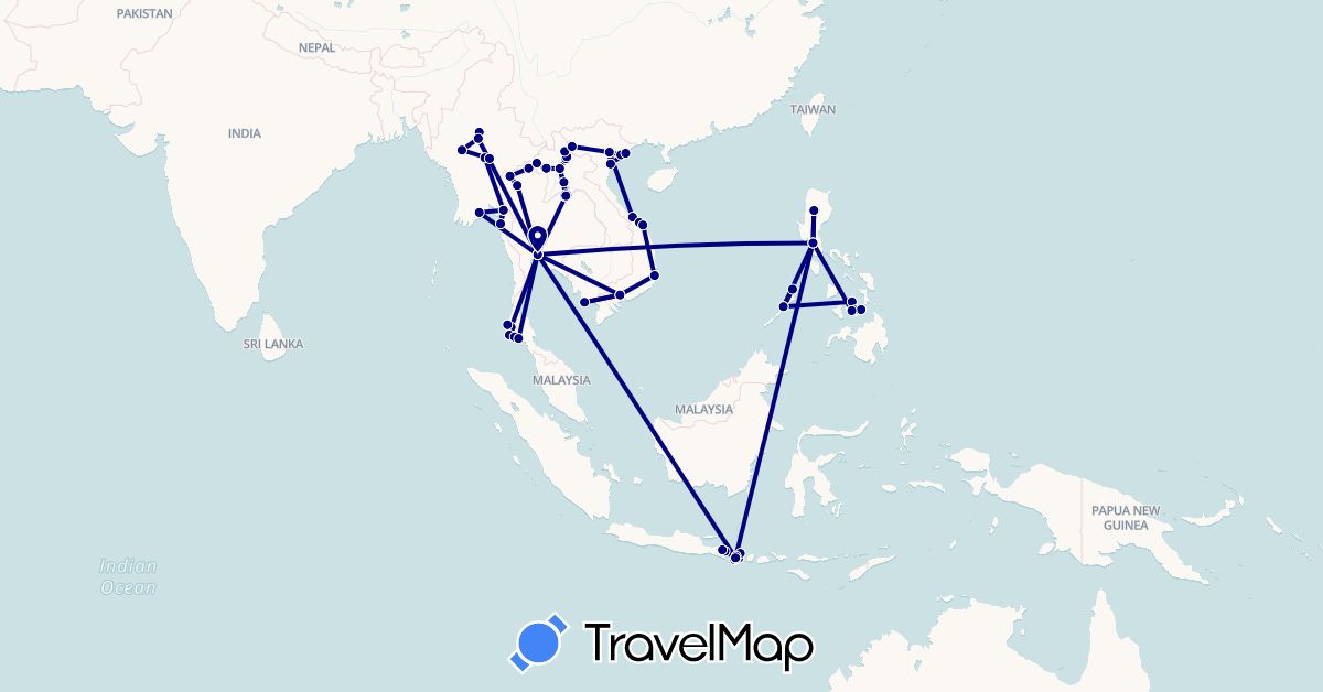 TravelMap itinerary: driving in Indonesia, Laos, Myanmar (Burma), Philippines, Thailand, Vietnam (Asia)